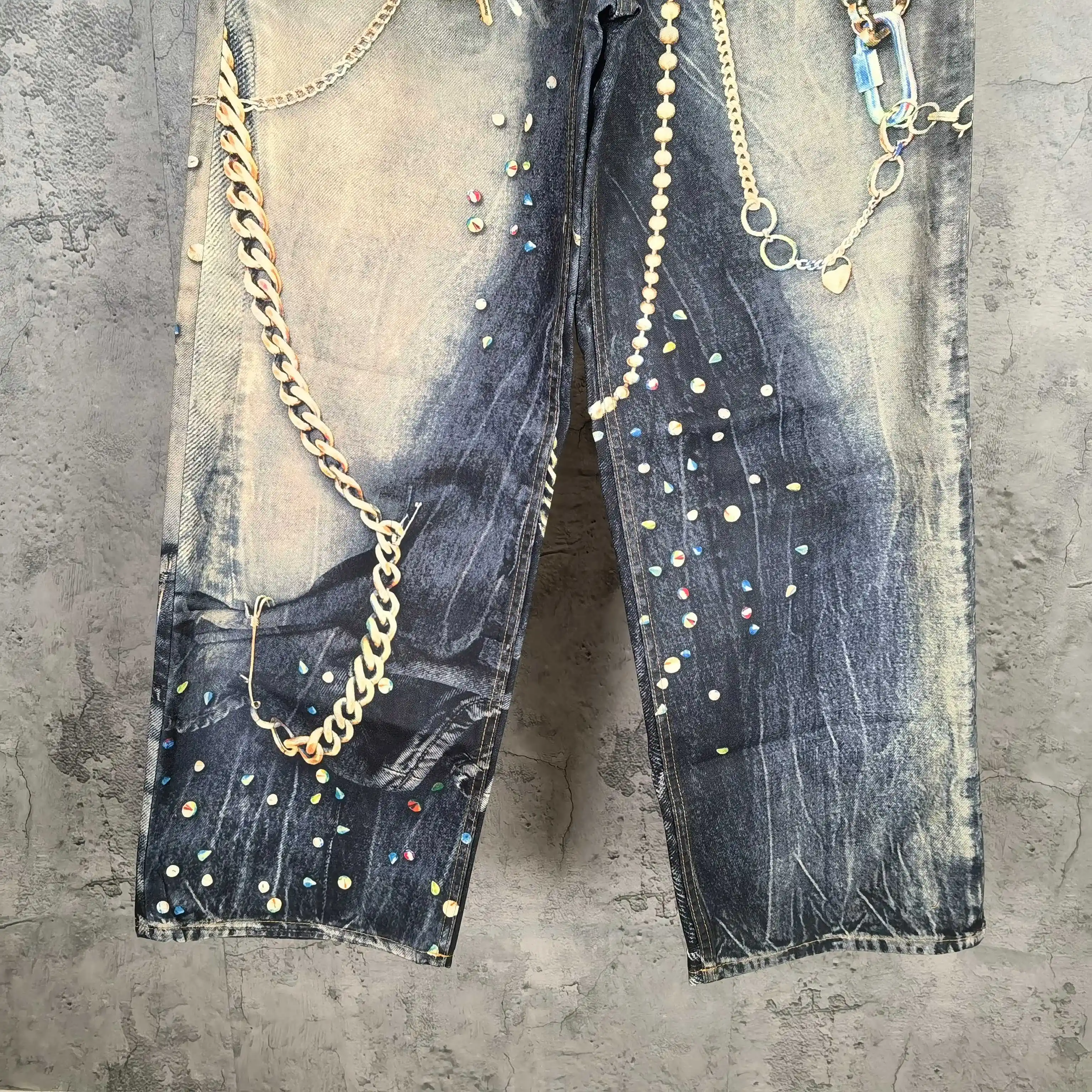 Trompe L'oeil Chain Print Wide-Leg Jeans D26023243 — view 8