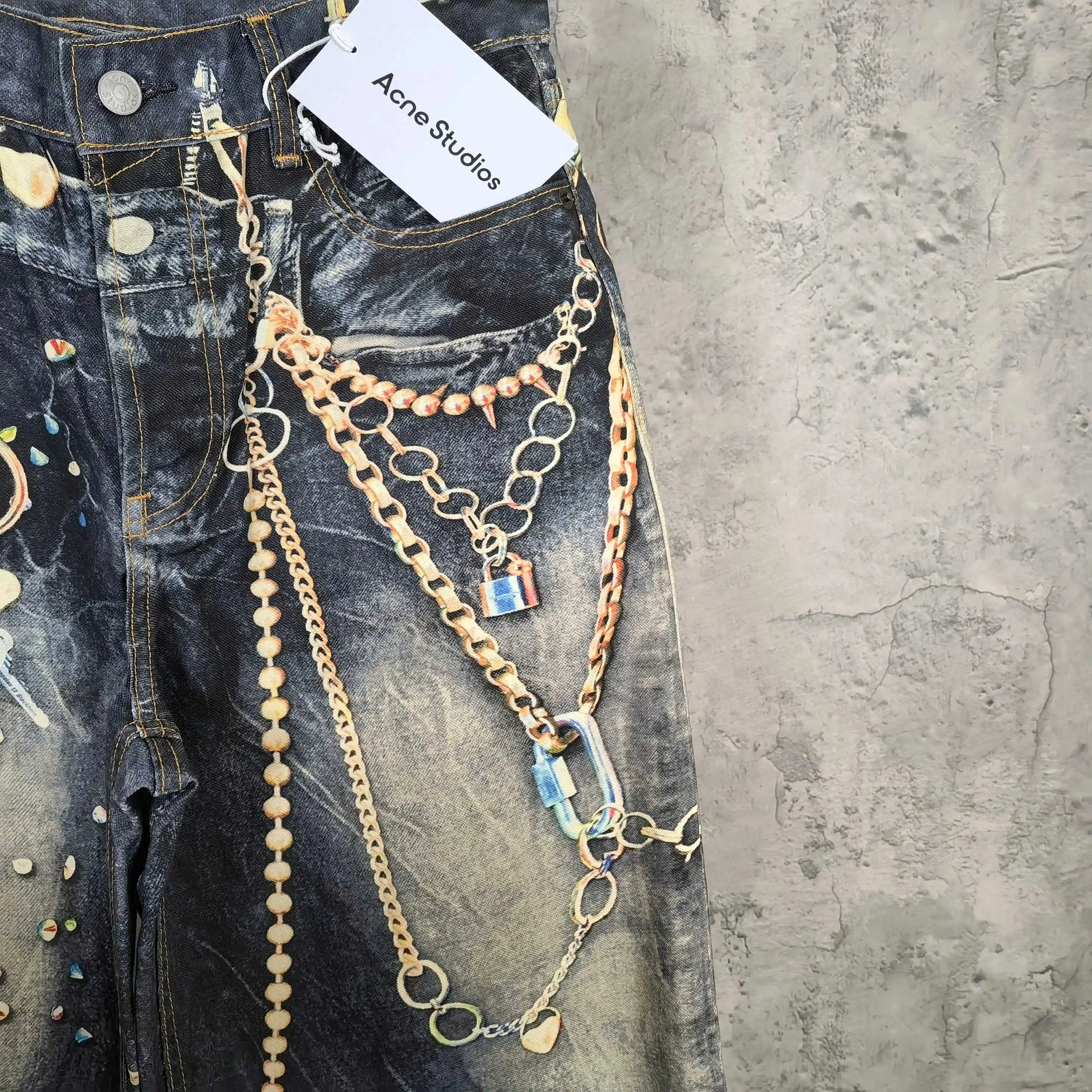 Trompe L'oeil Chain Print Wide-Leg Jeans D26023243 — view 9