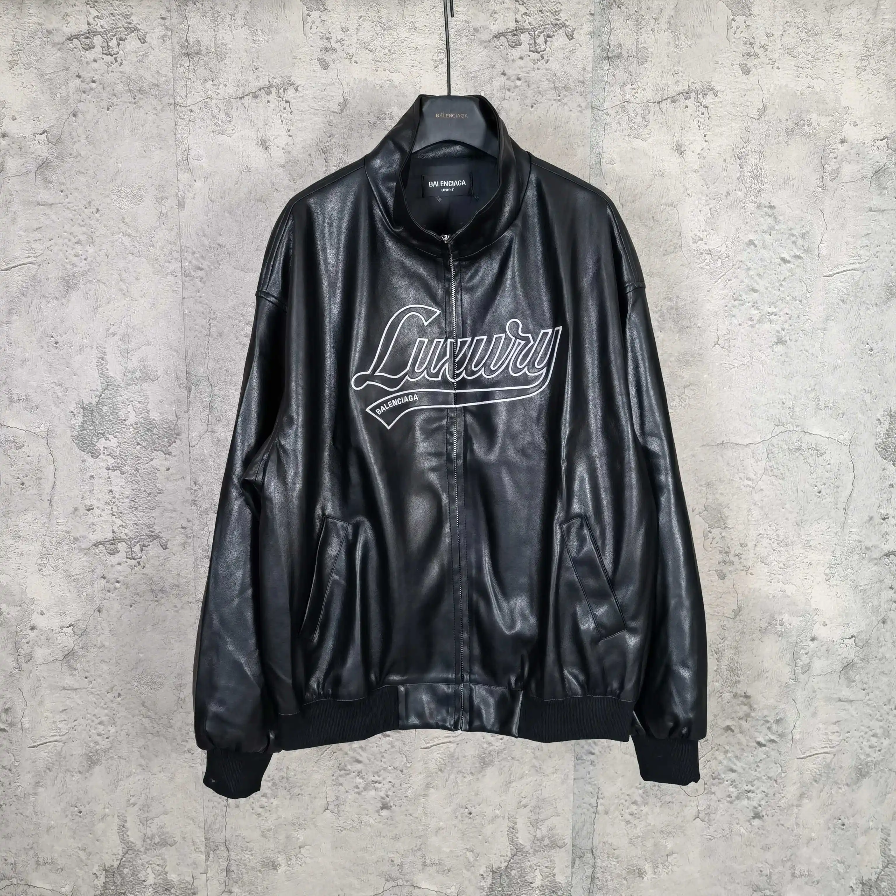 Layered Volume Embroidered Faux-Leather Bomber Jacket D31023166