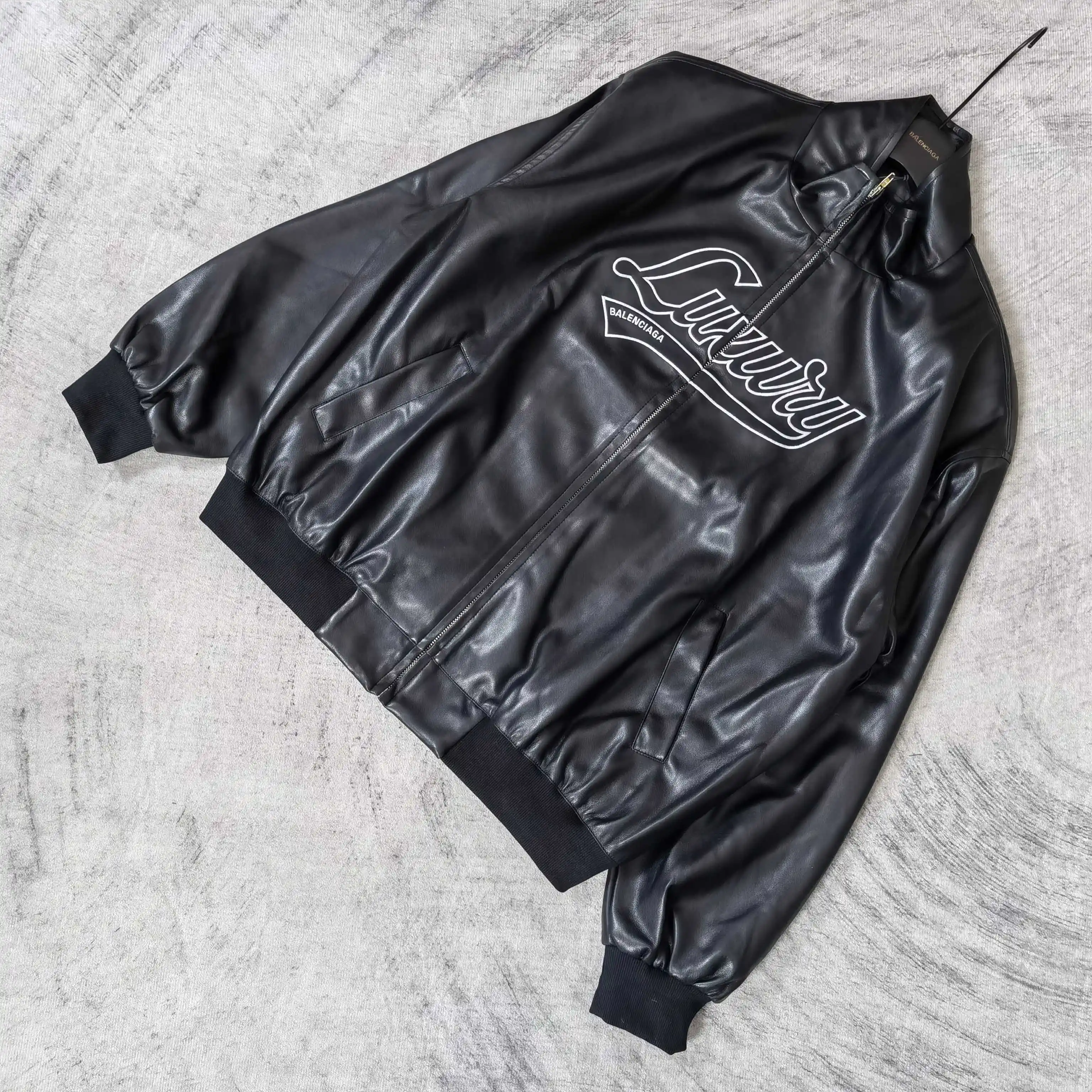 Layered Volume Embroidered Faux-Leather Bomber Jacket D31023166 — view 4