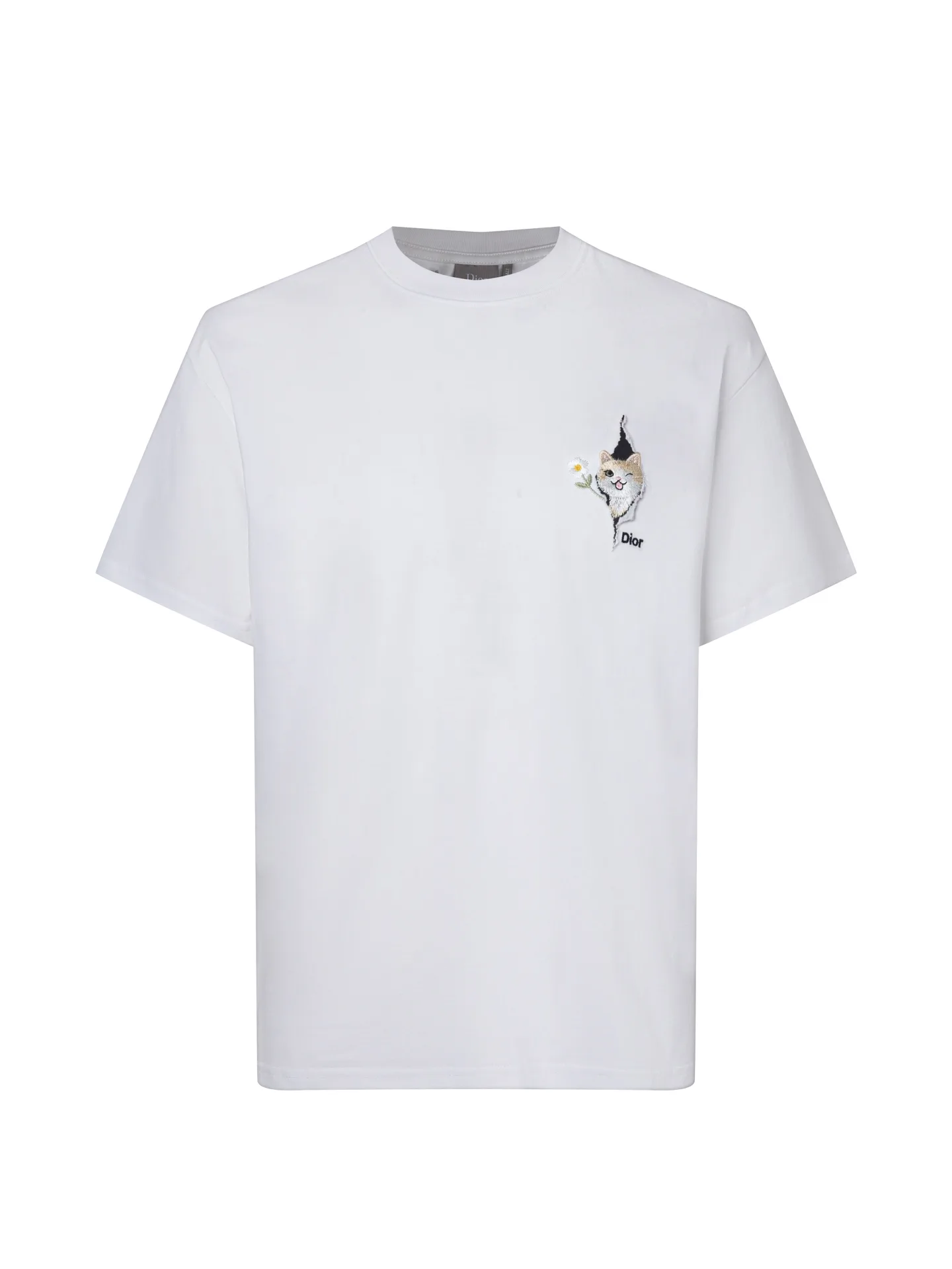 Cat Embroidery Cotton Jersey T-Shirt D10515906