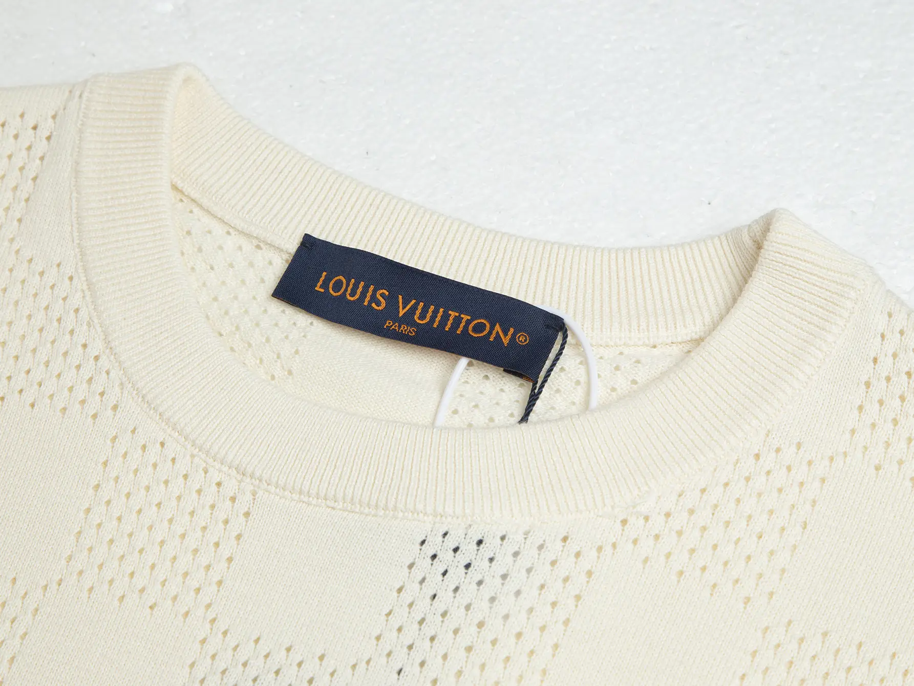 Damier Perforated Wool-Blend Knit T-Shirt D15515795 — view 4