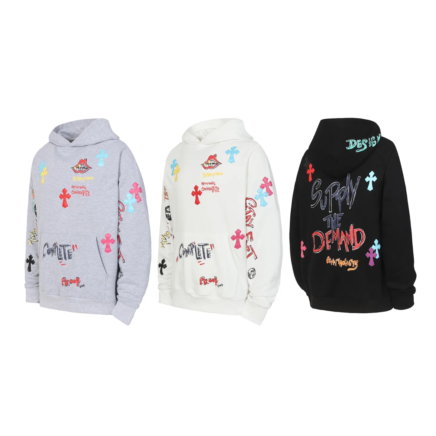 Graffiti Print Cross Patch Hoodie D16013464