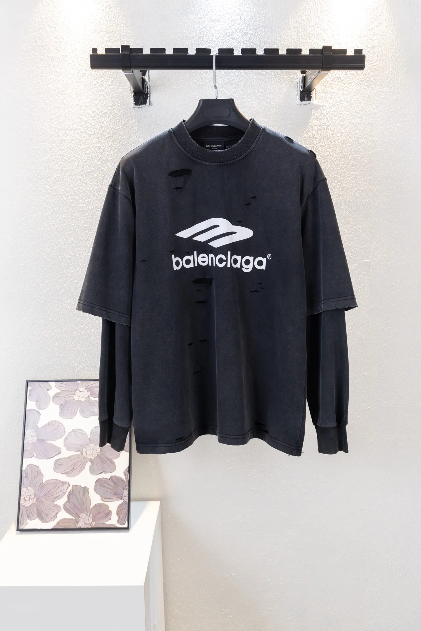 Distressed Double-Layer Long-Sleeve T-Shirt D16012266