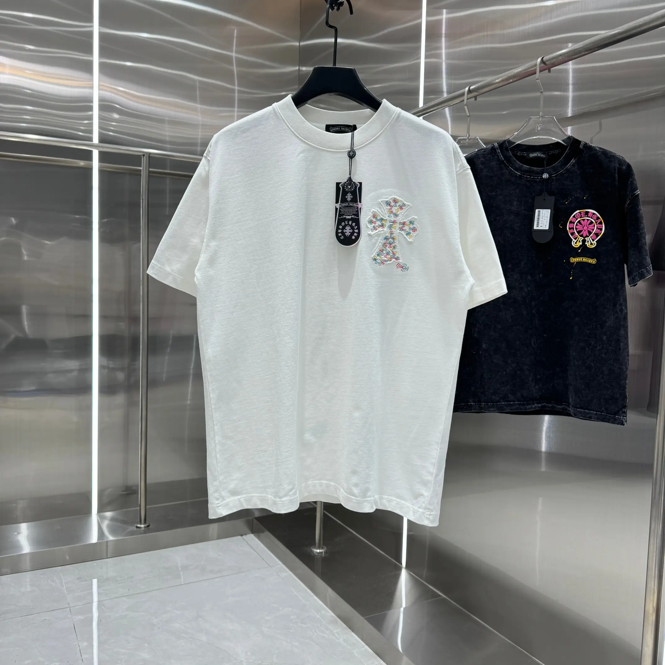 Embroidered Cross Patch Cotton T-Shirt D17013826