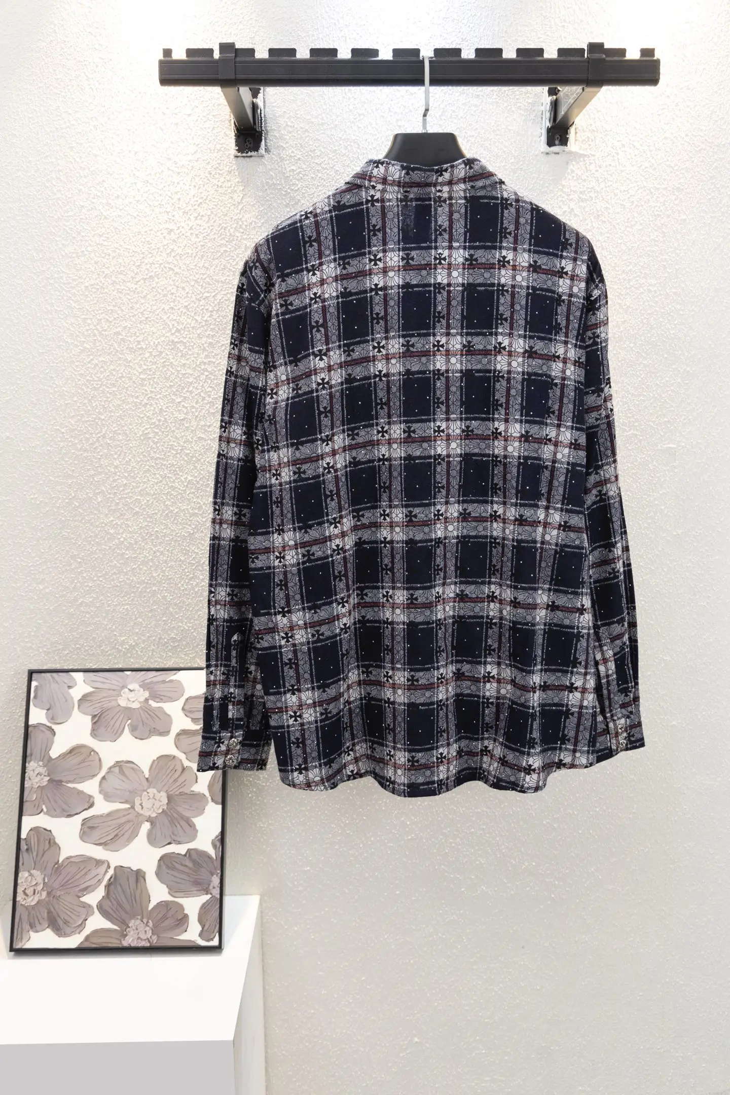 Leather Cross Patch Plaid Flannel Shirt D17012243 — view 2