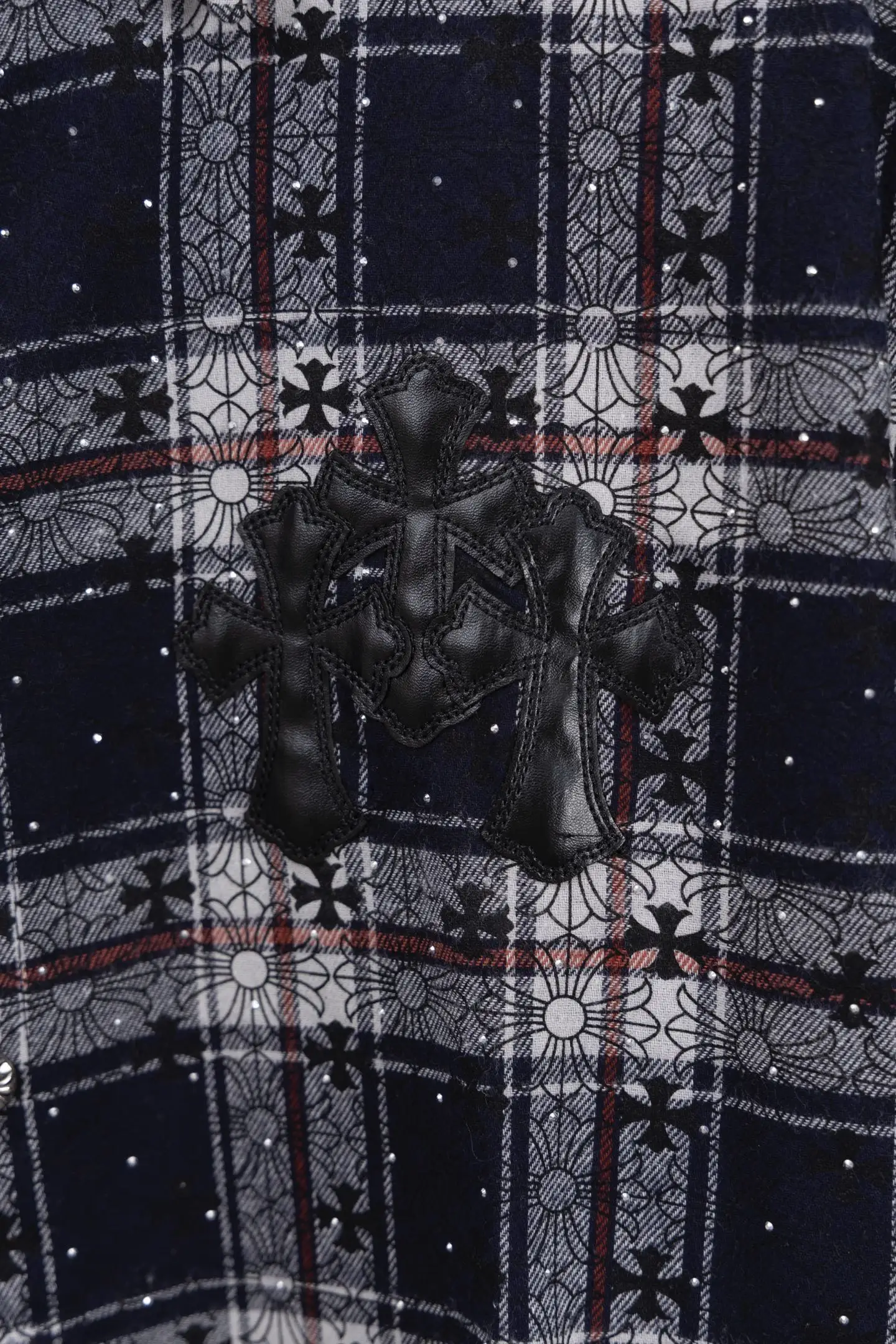 Leather Cross Patch Plaid Flannel Shirt D17012243 — view 5