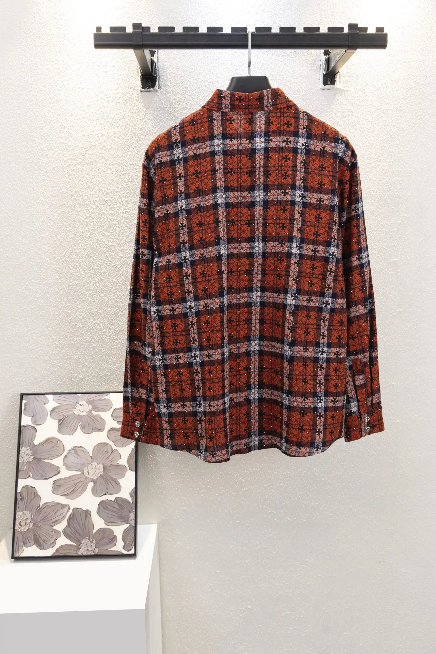 Leather Cross Patch Plaid Flannel Shirt D17012242 — view 2