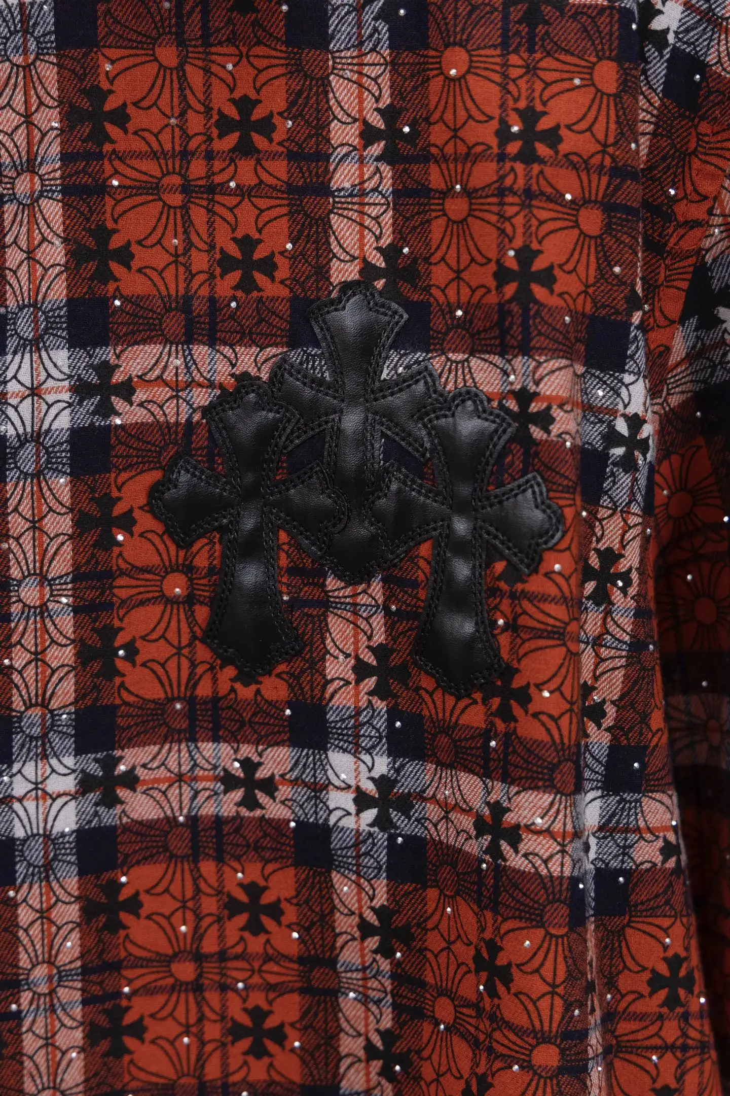 Leather Cross Patch Plaid Flannel Shirt D17012242 — view 5