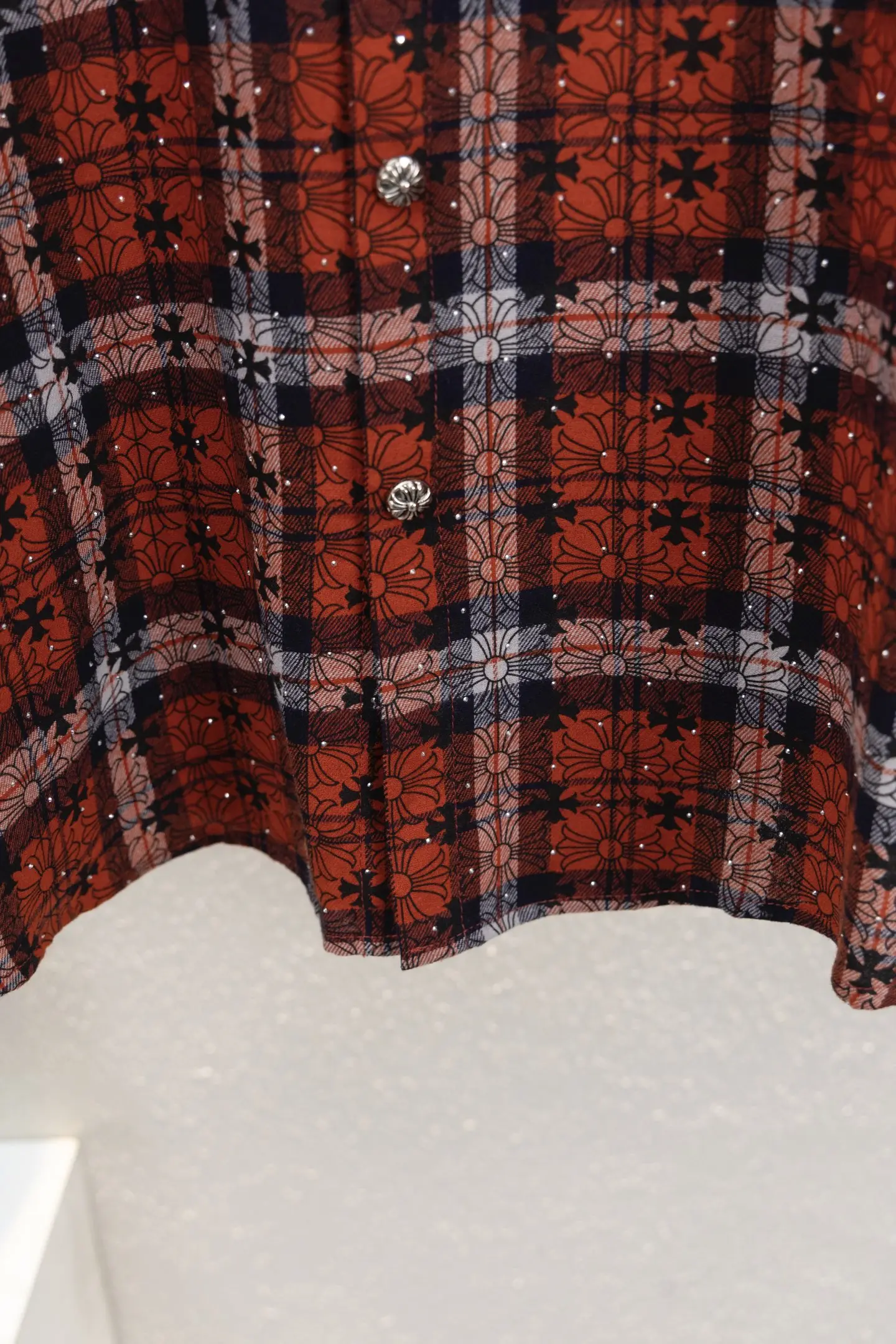 Leather Cross Patch Plaid Flannel Shirt D17012242 — view 6