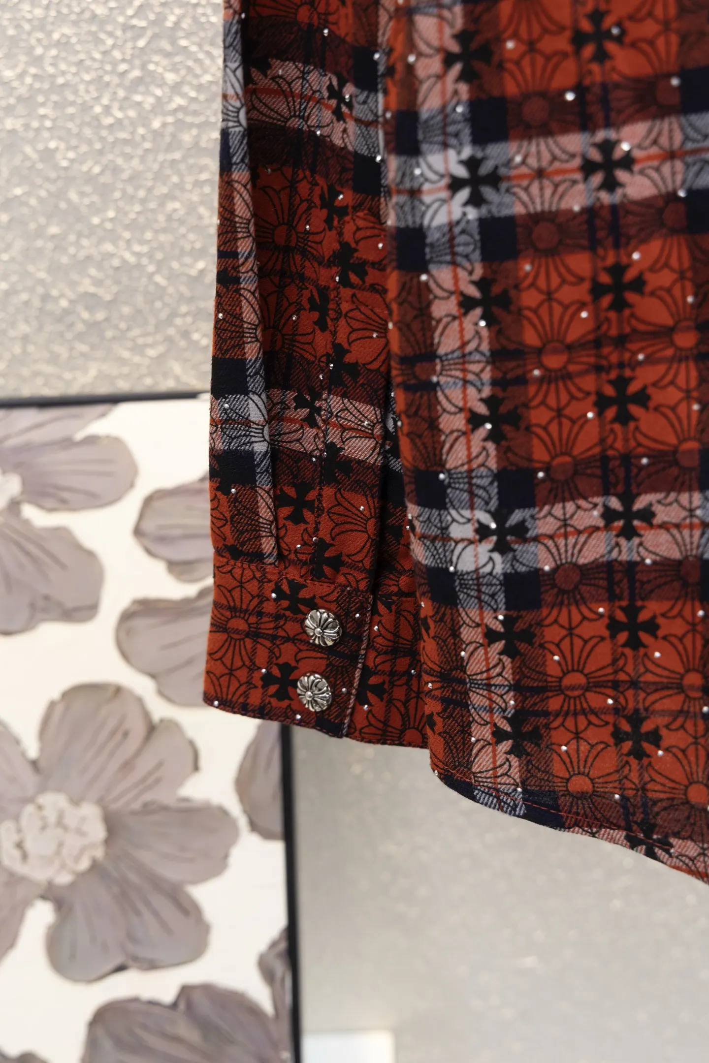 Leather Cross Patch Plaid Flannel Shirt D17012242 — view 8