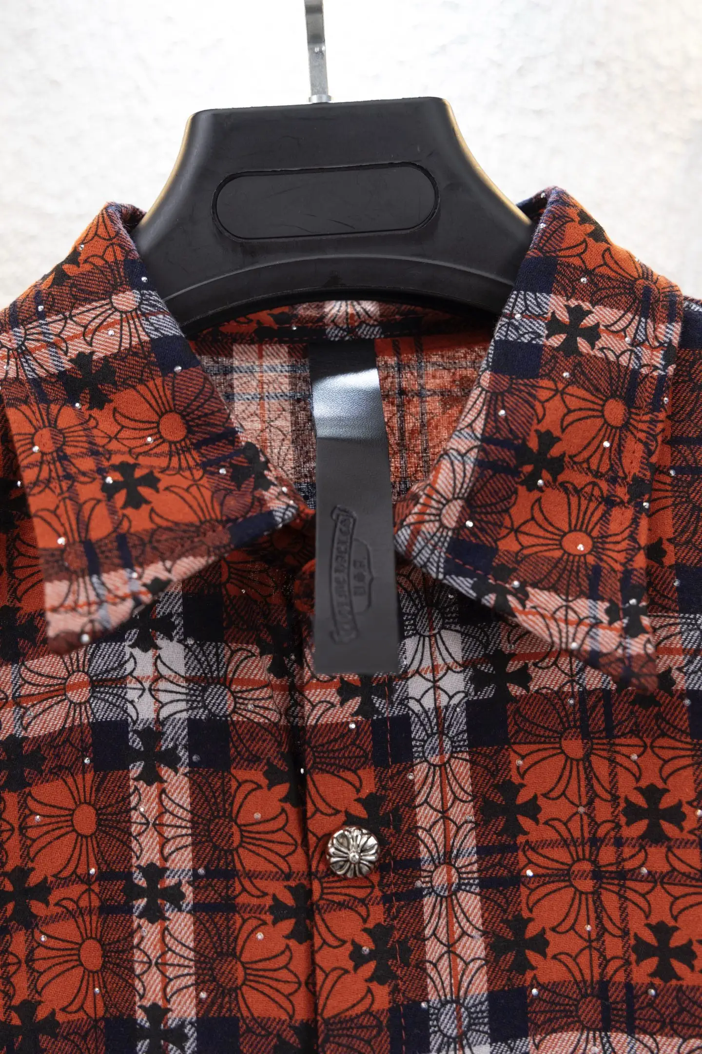 Leather Cross Patch Plaid Flannel Shirt D17012242 — view 10