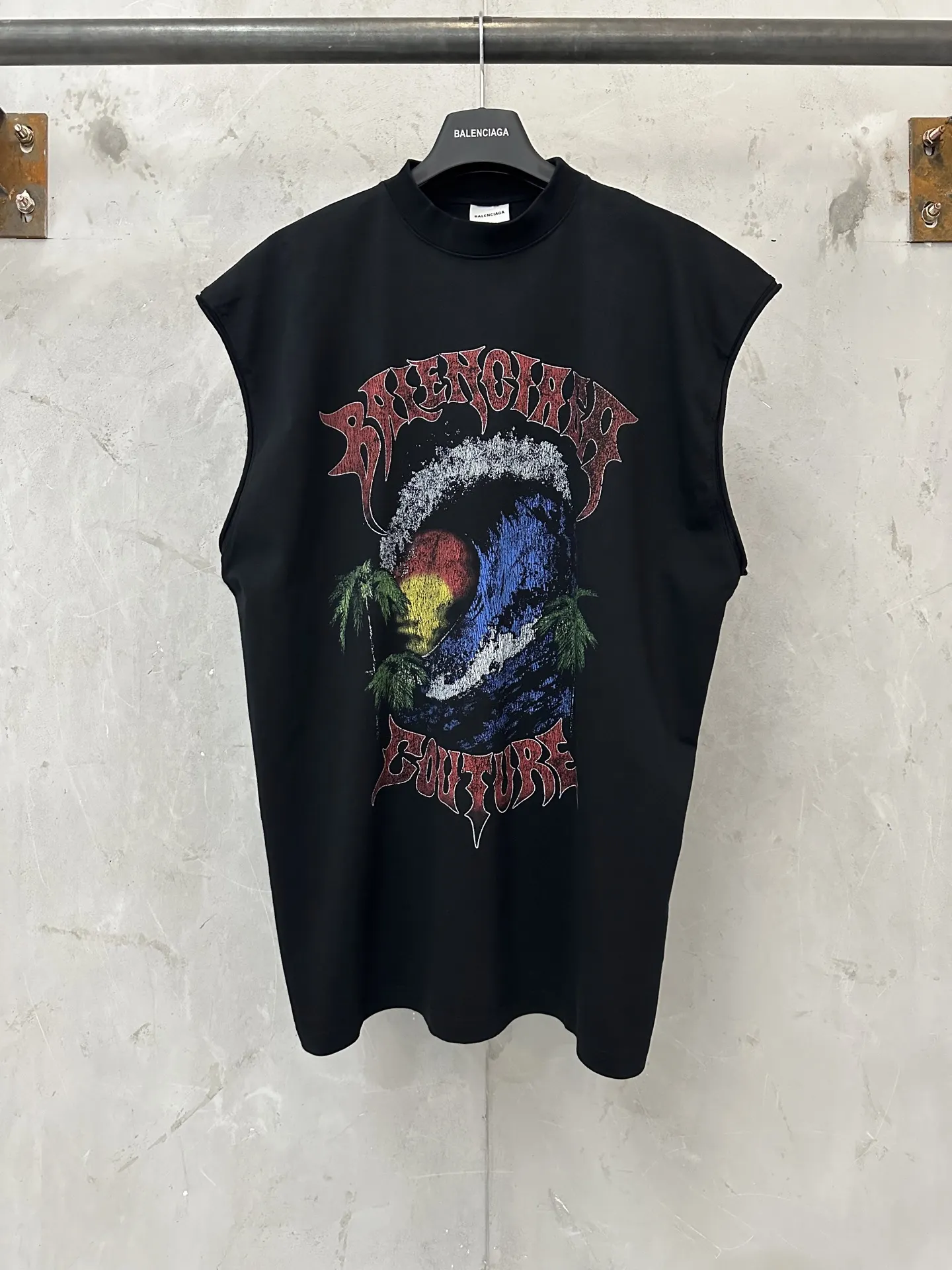 Balenciaga Couture Wave Print Sleeveless T-Shirt D17011543