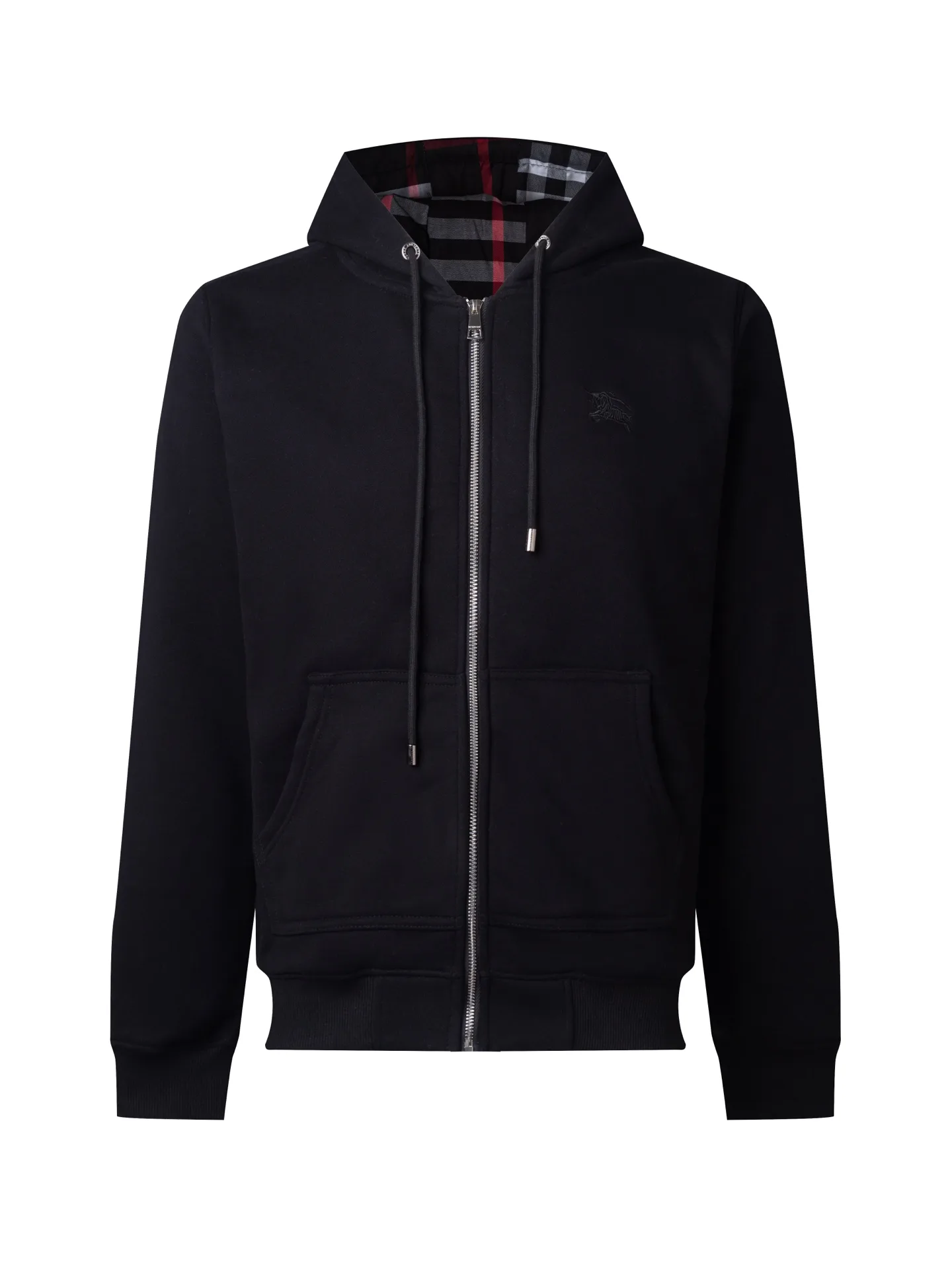 Check-Lined Embroidered Zip-Up Hoodie D17016039
