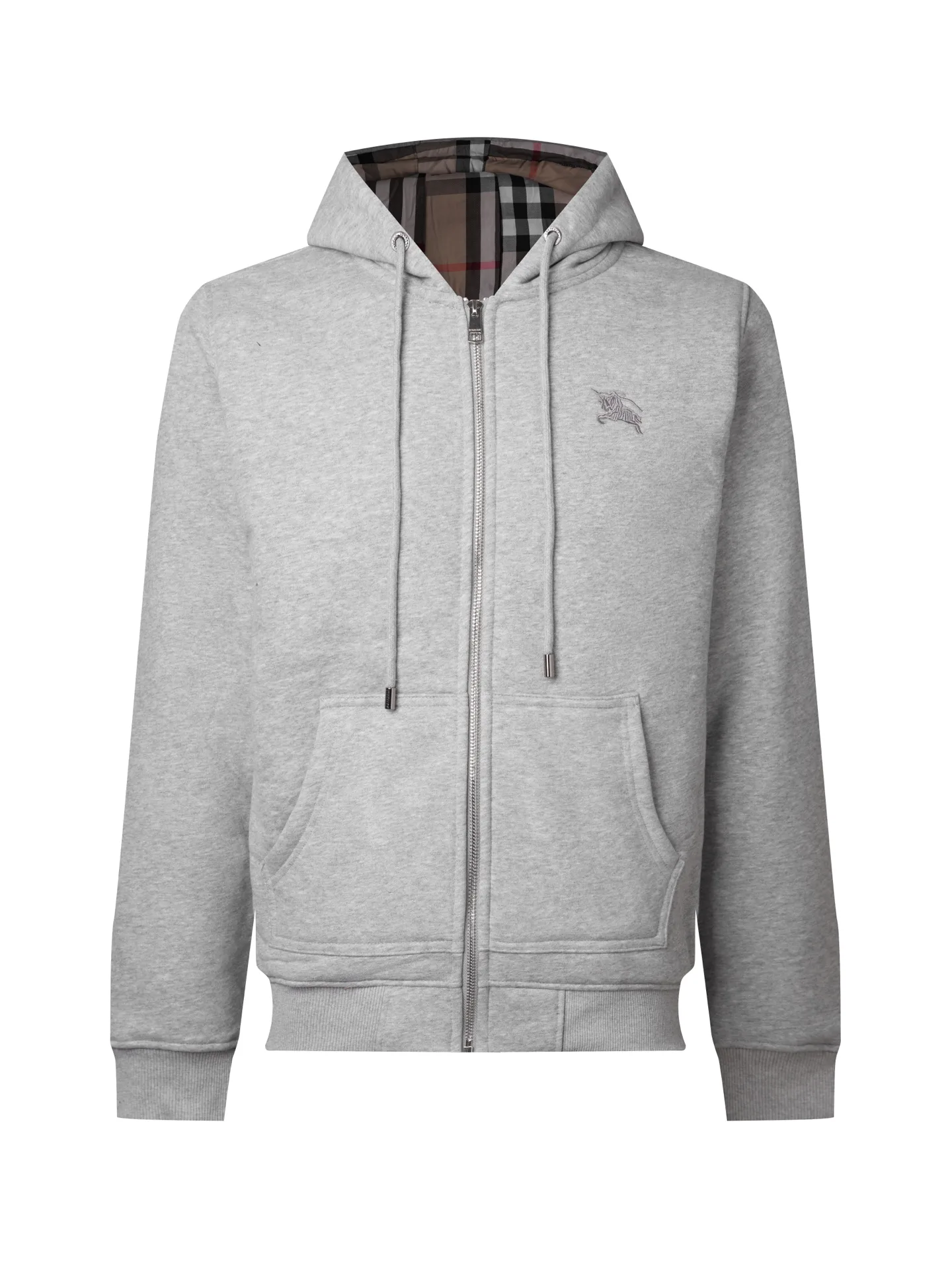 Check-Lined Embroidered Cotton-Blend Zip-Up Hoodie D17016040