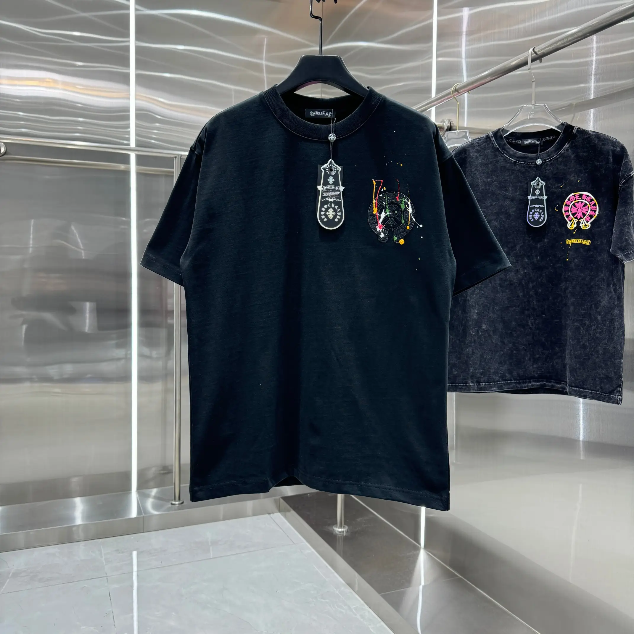 Paint-Splatter Logo Cotton T-Shirt D17513815