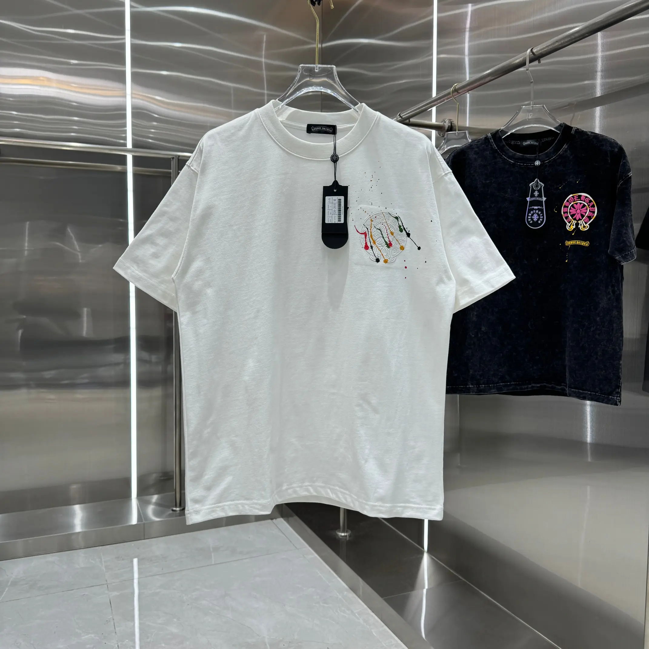 Embroidered Paint-Splatter Cotton T-Shirt D17513814