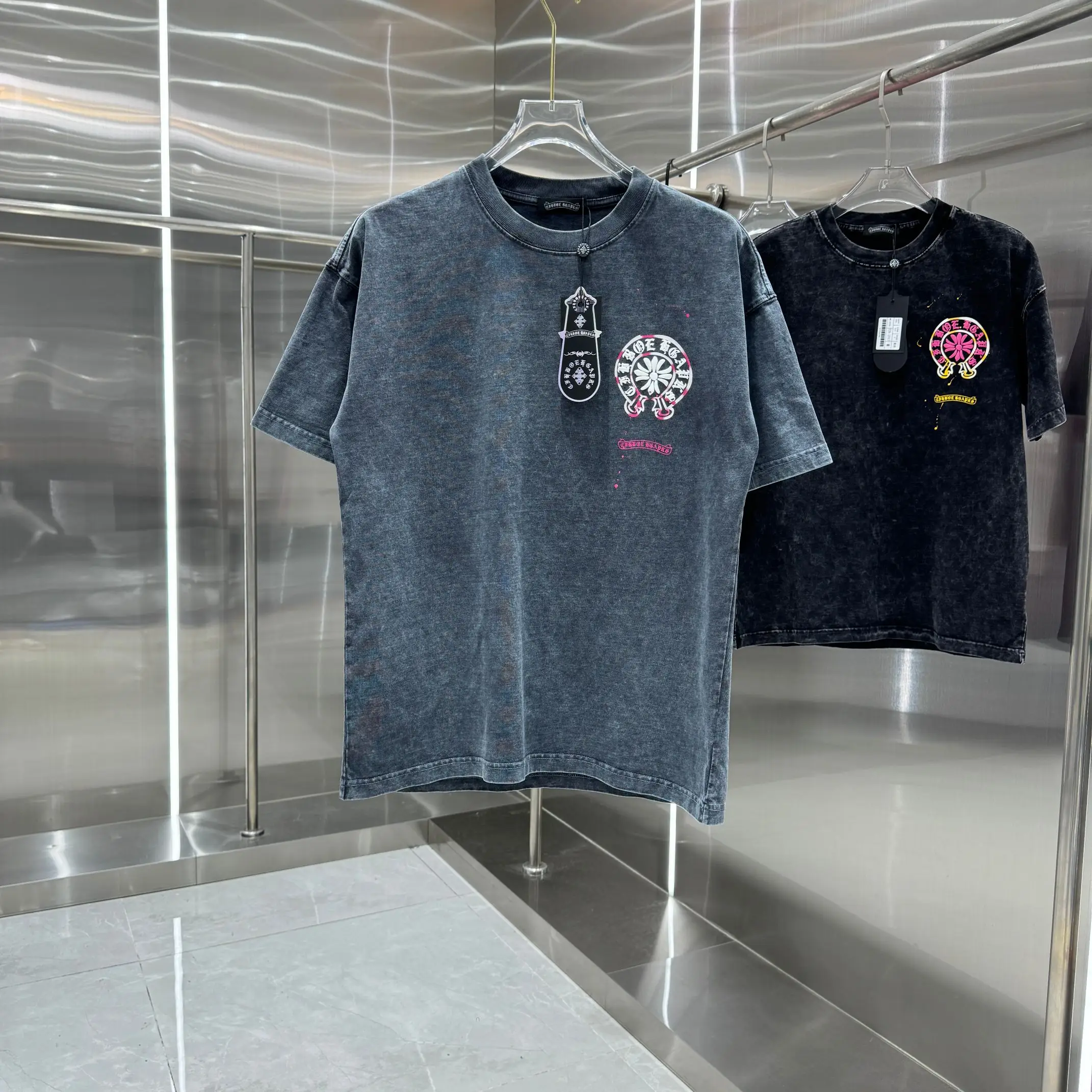 Acid-Wash Logo Print Cotton T-Shirt D18013820