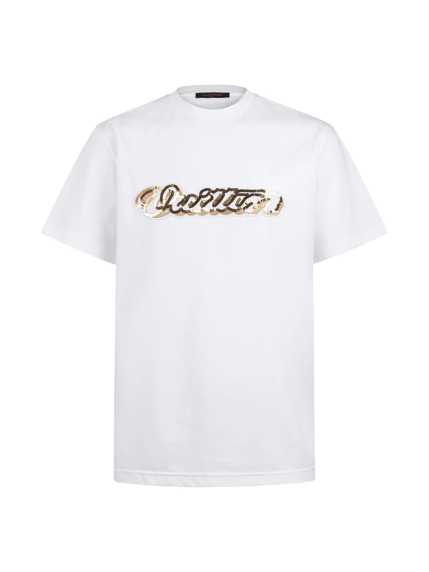 Sequin Logo Embroidered Cotton T-Shirt D19513843