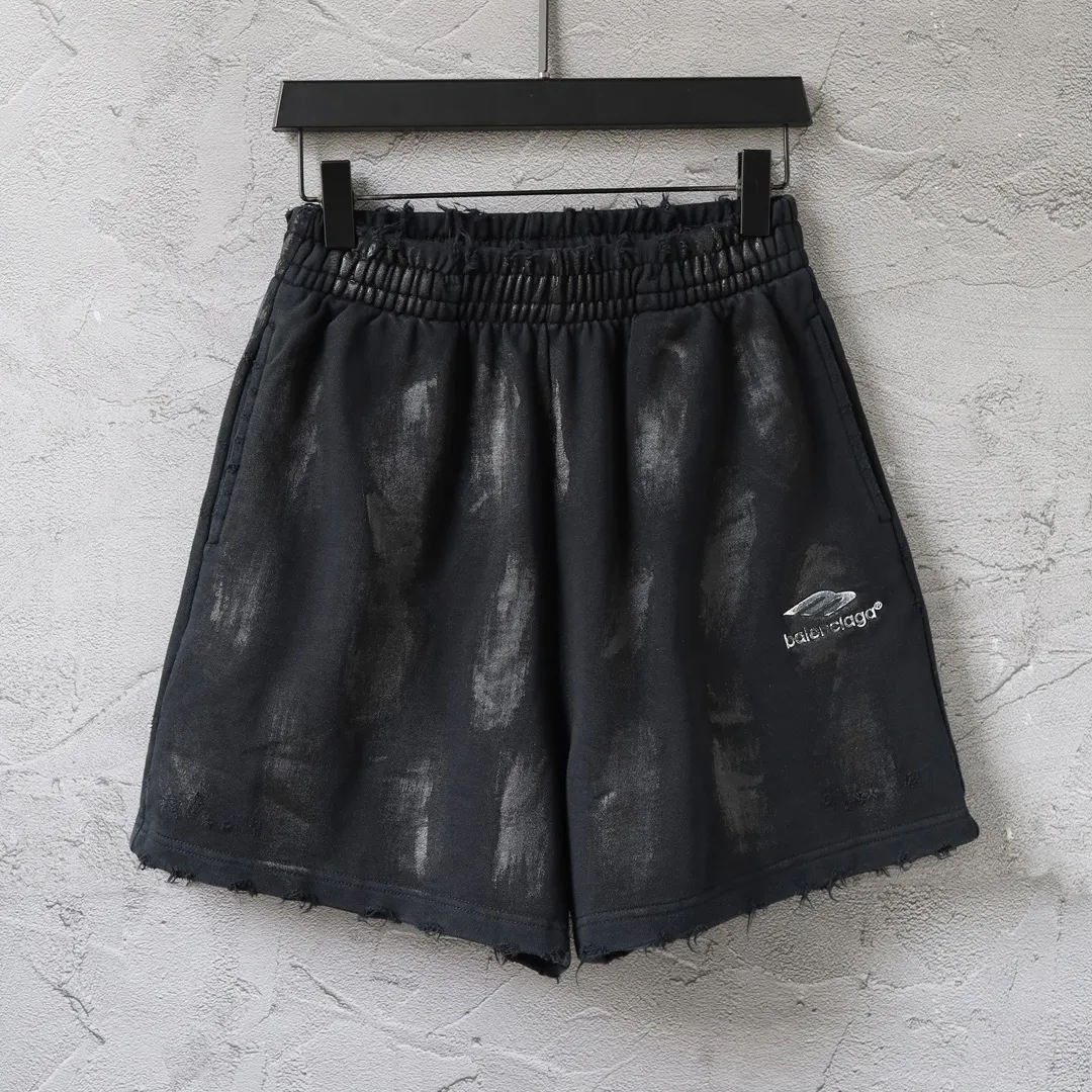 Distressed Mud-Wash Embroidered Sweat Shorts D21014221