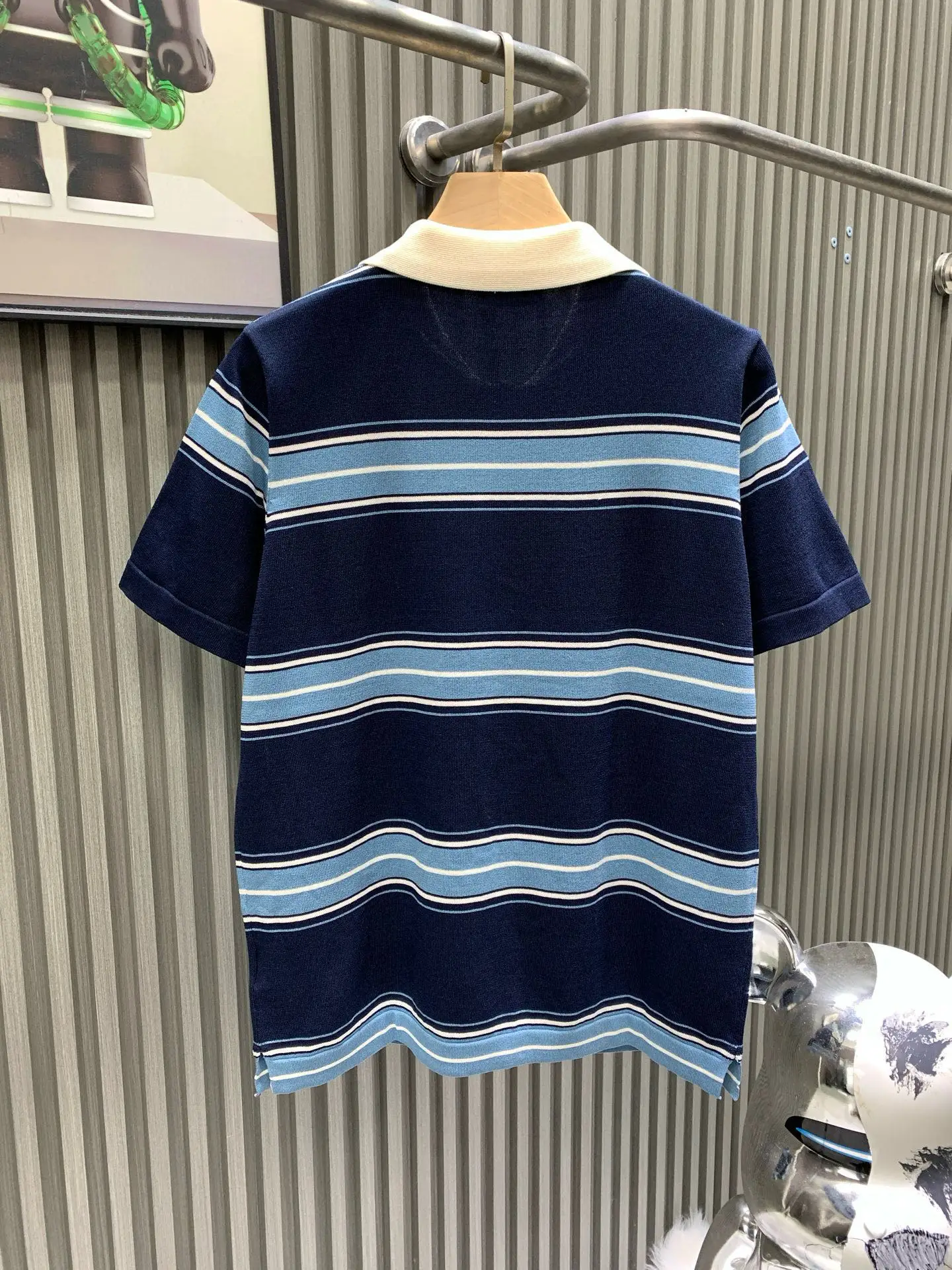 Lily of the Valley Embroidered Striped Wool Polo Shirt D21514123 — view 2