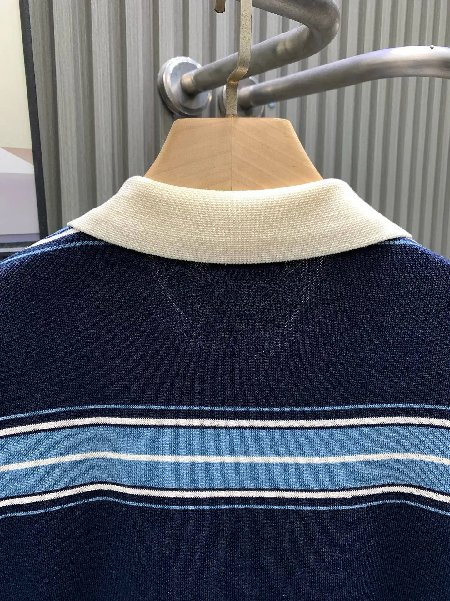 Lily of the Valley Embroidered Striped Wool Polo Shirt D21514123 — view 4