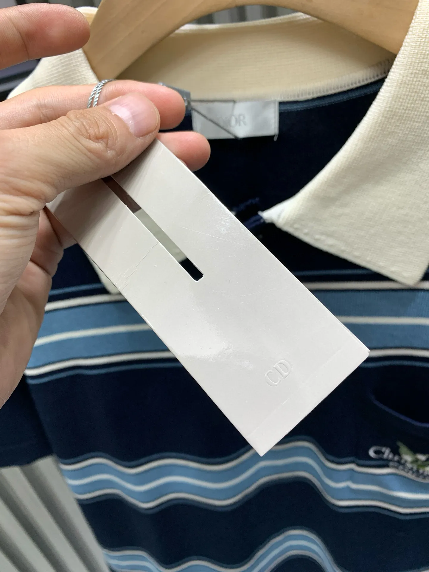Lily of the Valley Embroidered Striped Wool Polo Shirt D21514123 — view 5