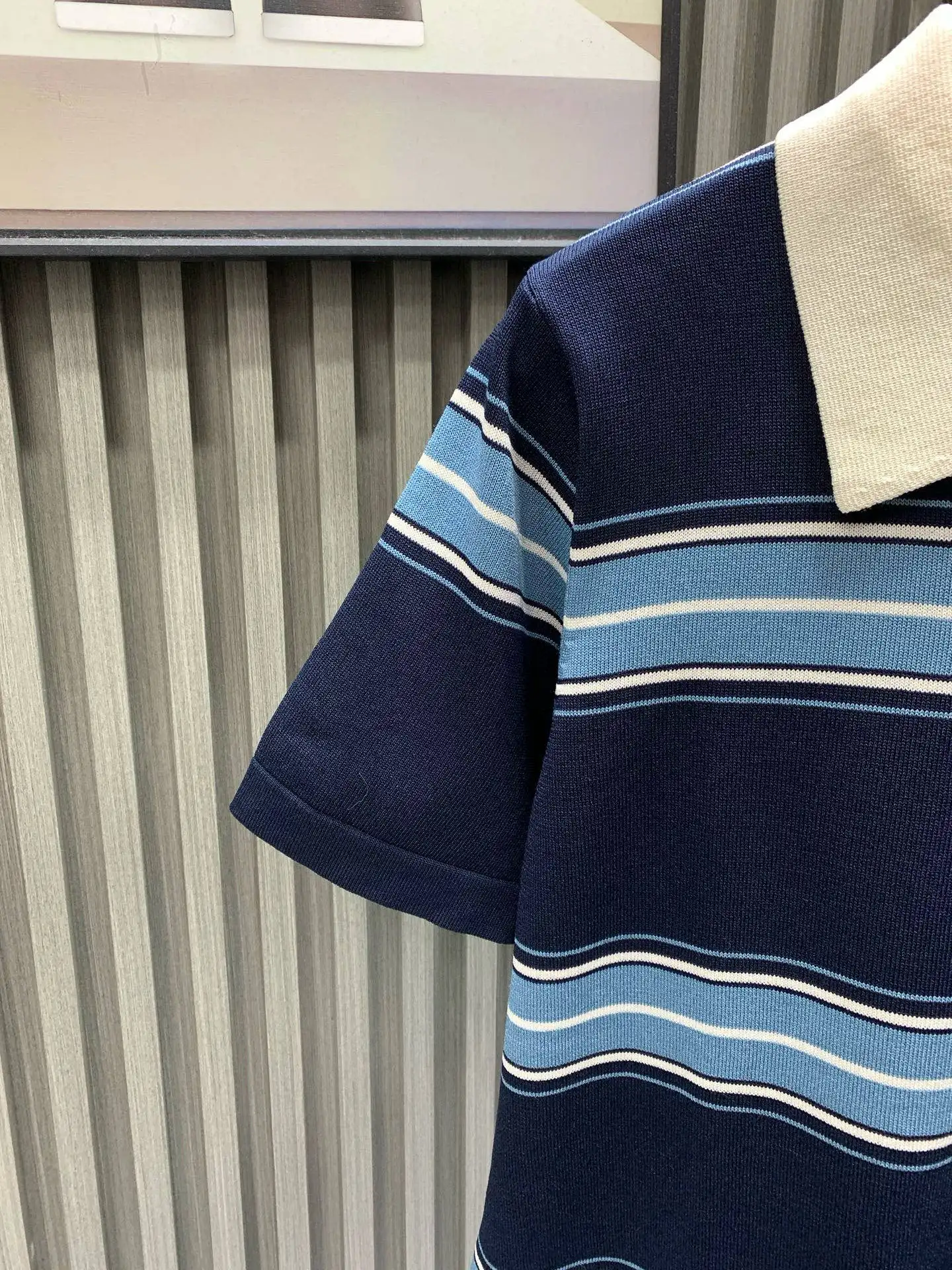 Lily of the Valley Embroidered Striped Wool Polo Shirt D21514123 — view 6