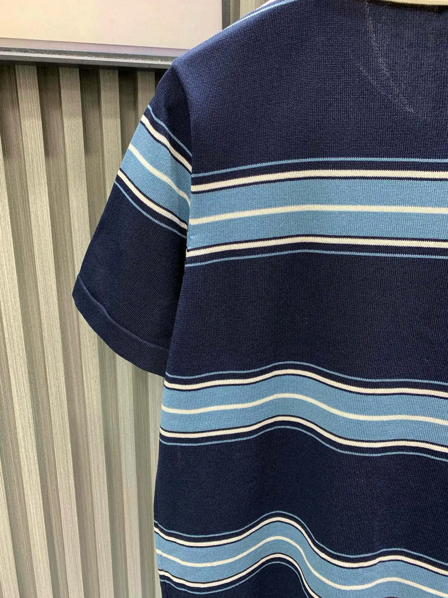 Lily of the Valley Embroidered Striped Wool Polo Shirt D21514123 — view 8