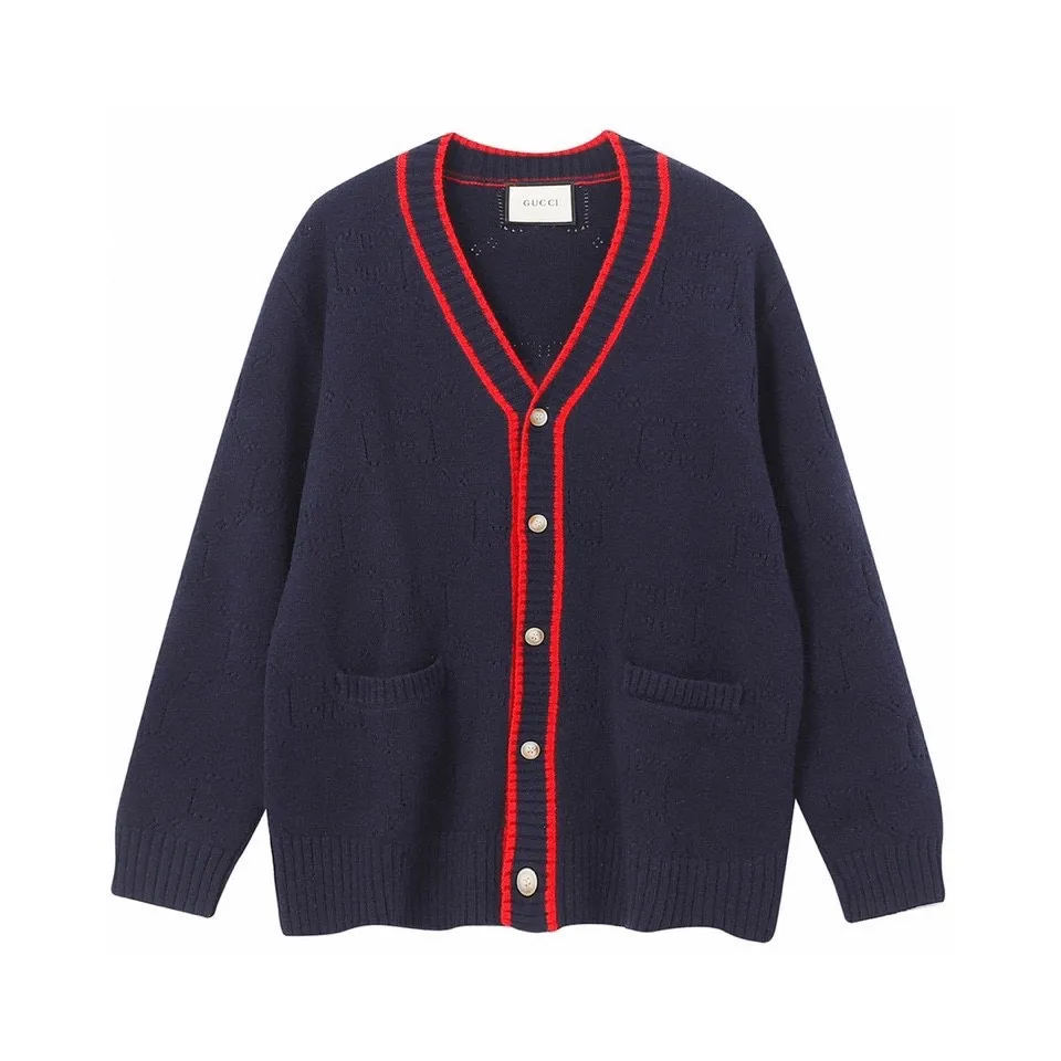 GG Perforated Jacquard Wool Cardigan D22022067