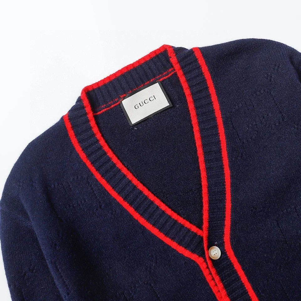 GG Perforated Jacquard Wool Cardigan D22022067 — view 3