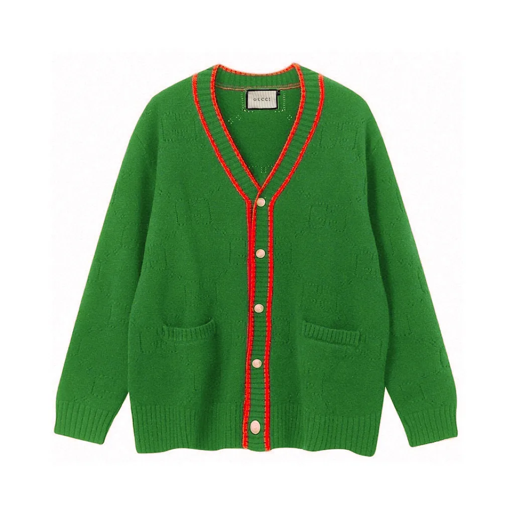 GG Perforated Jacquard Wool Cardigan D22022066