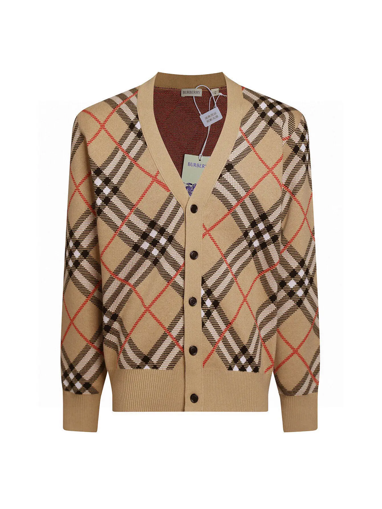 Check Wool-Blend V-Neck Cardigan D24016004
