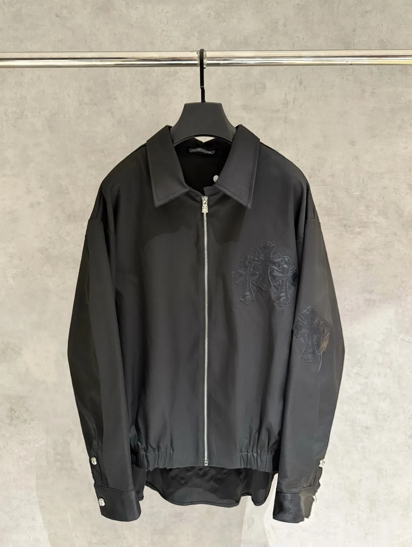 Leather Cross Patch Zip-Up Shirt Jacket D24523673