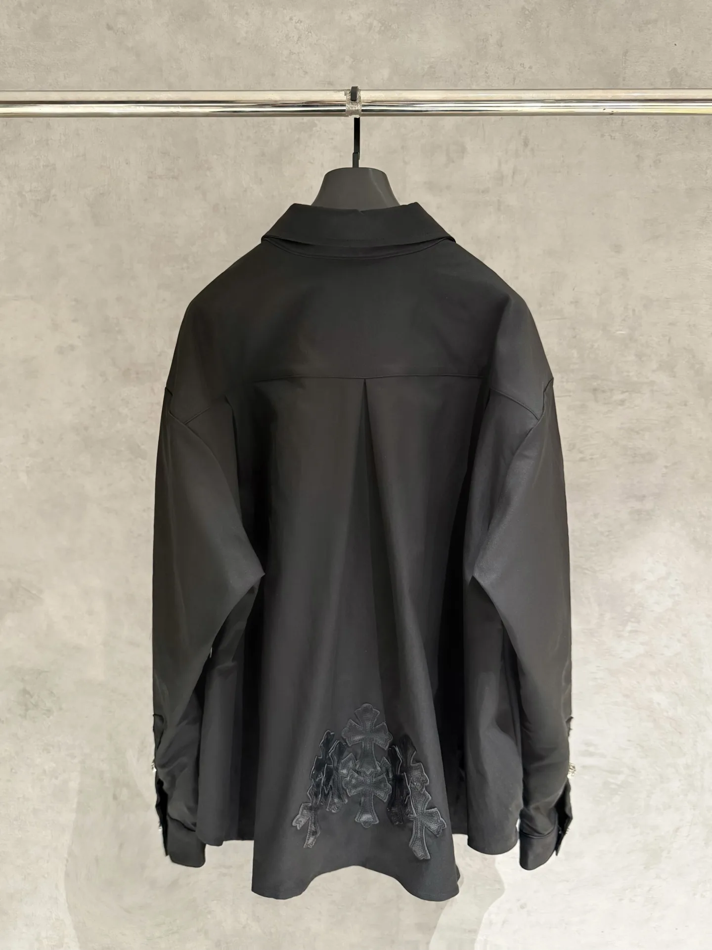 Leather Cross Patch Zip-Up Shirt Jacket D24523673 — view 2