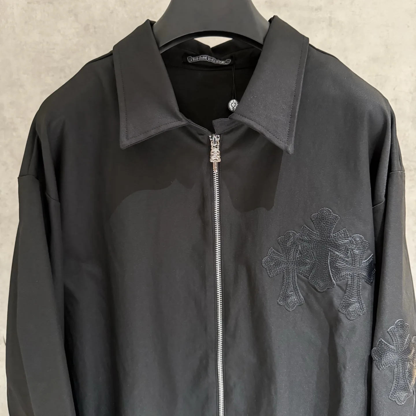 Leather Cross Patch Zip-Up Shirt Jacket D24523673 — view 3
