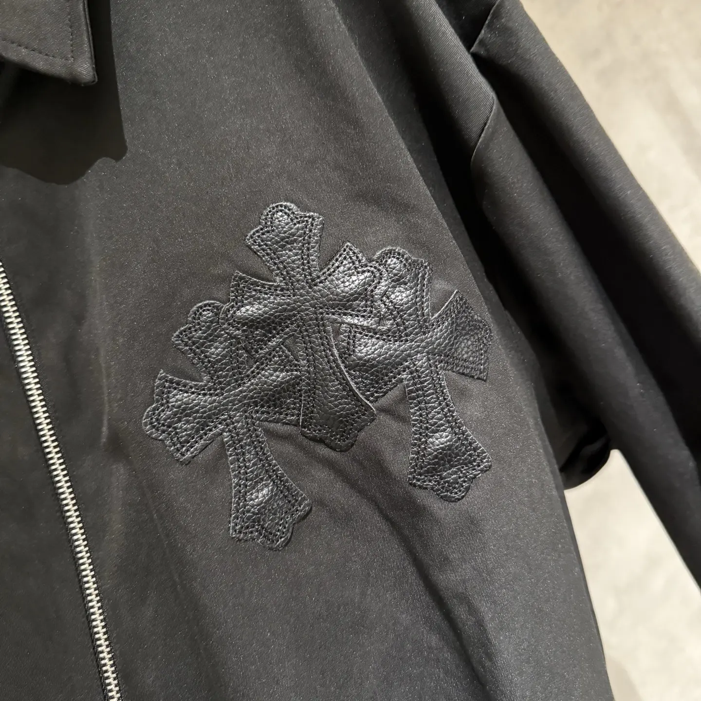 Leather Cross Patch Zip-Up Shirt Jacket D24523673 — view 6