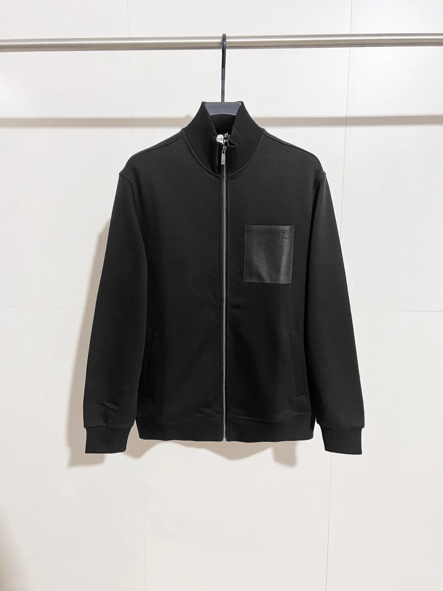 Leather-Trimmed Fleece-Back Zip-Up Jacket D24516052