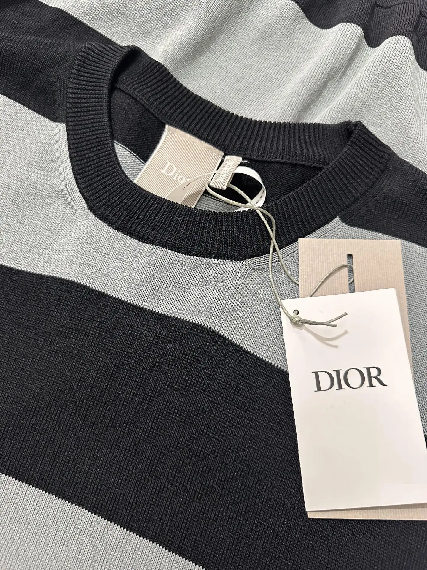 Logo Embroidered Striped Knit T-Shirt D25018910 — view 6