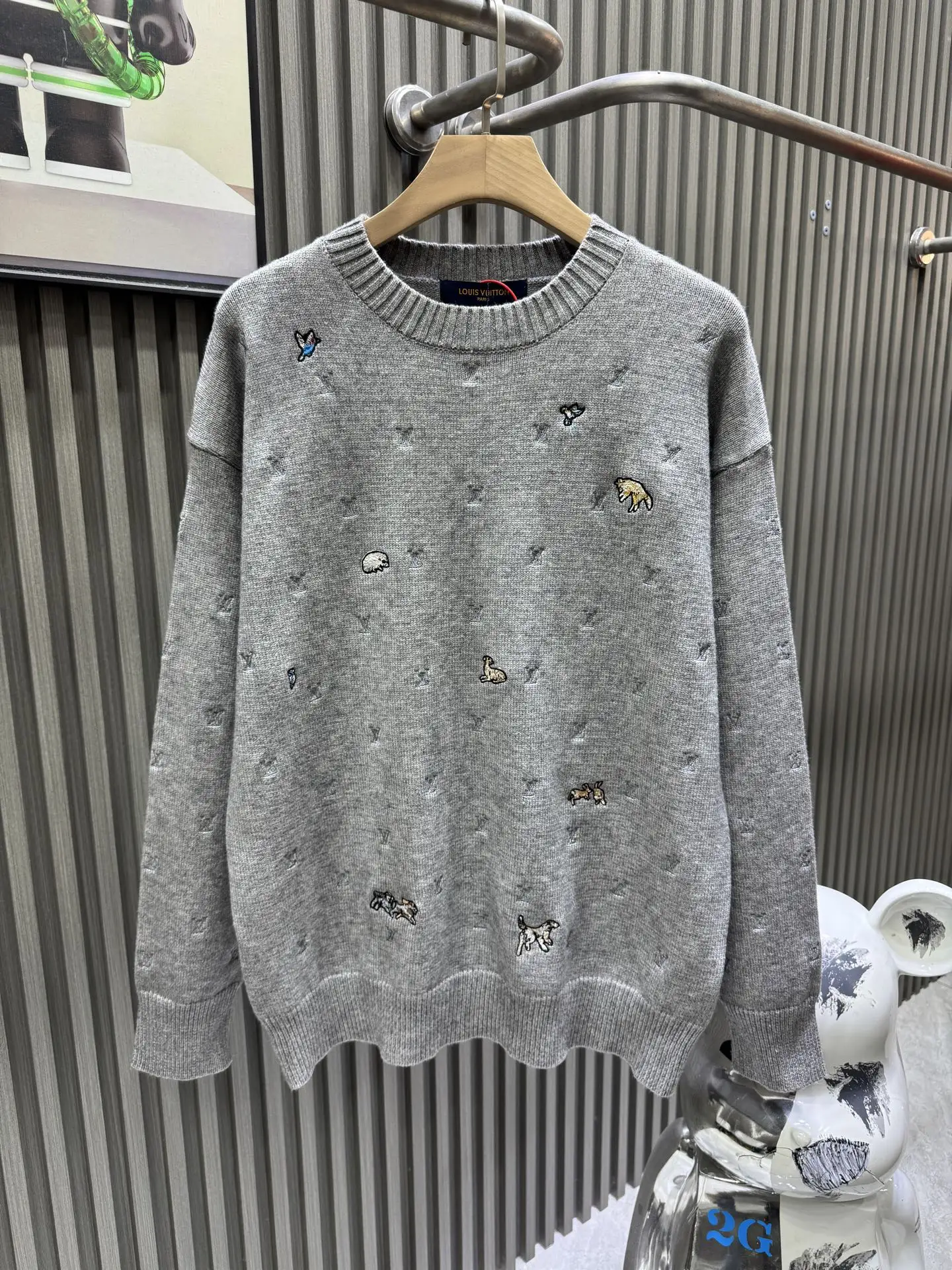 Embroidered Monogram Wool Crew-Neck Sweater D25014137