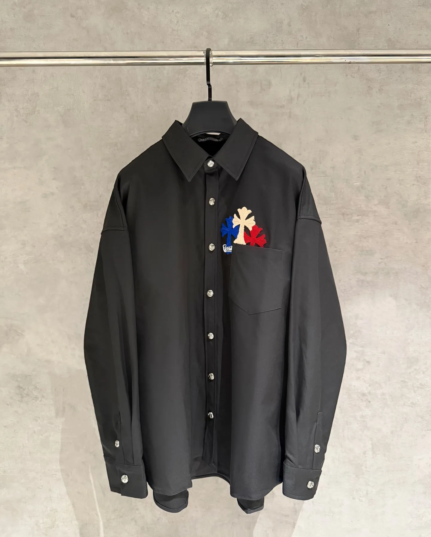 Embroidered Cross Oversized Cotton Shirt D25523676