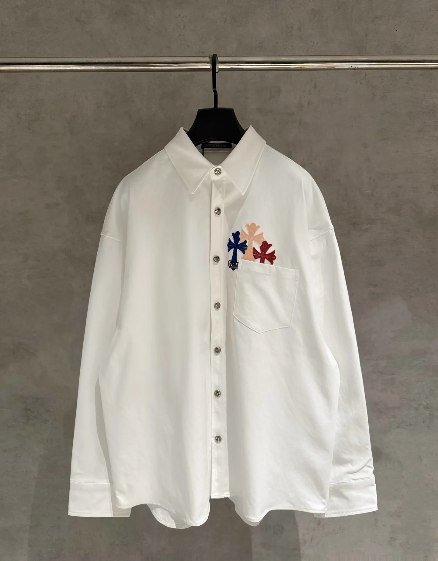 Embroidered Cross Oversized Cotton Shirt D25523674