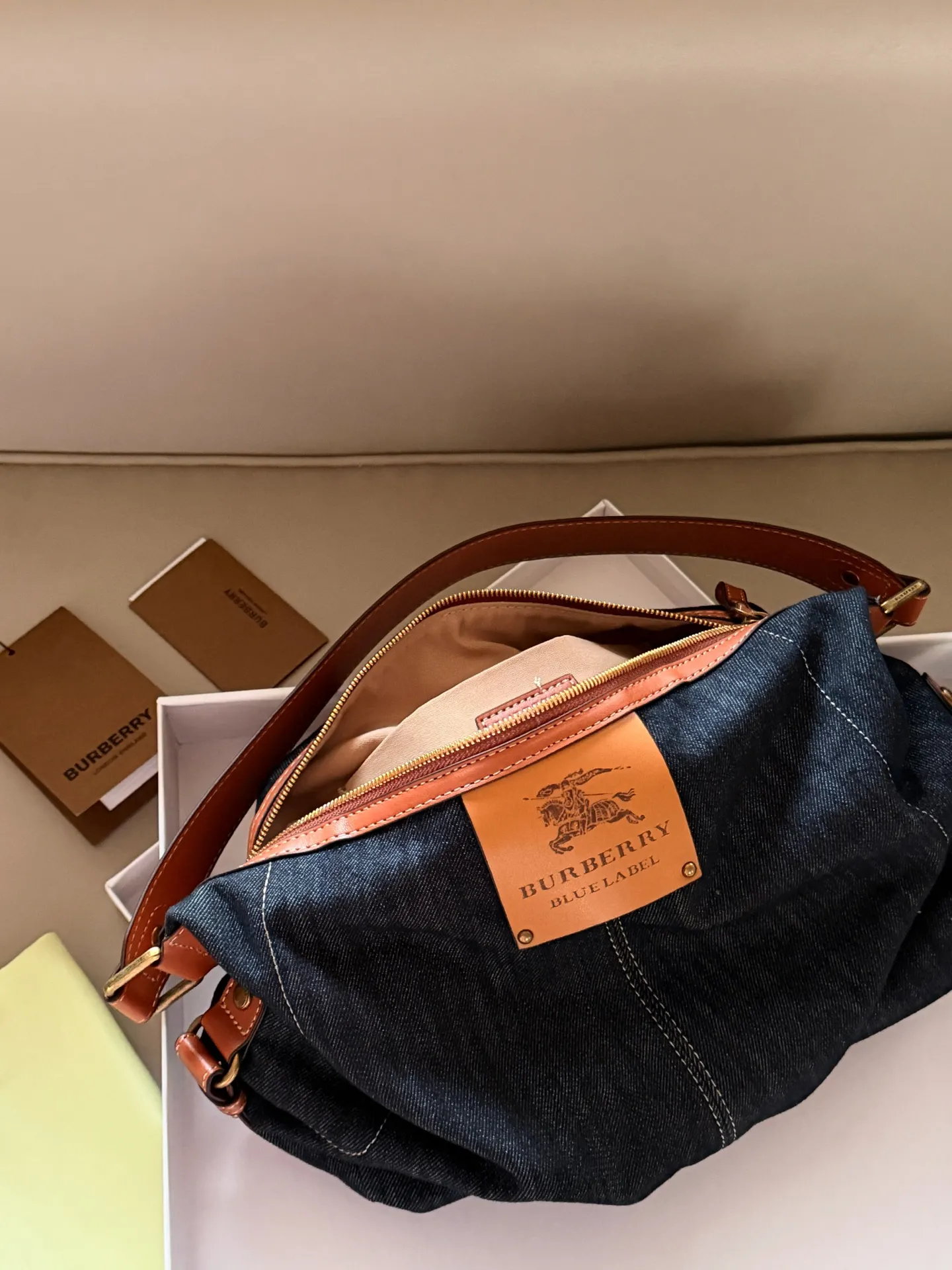 Denim Shoulder Bag with Leather Trim D27018509 — view 2