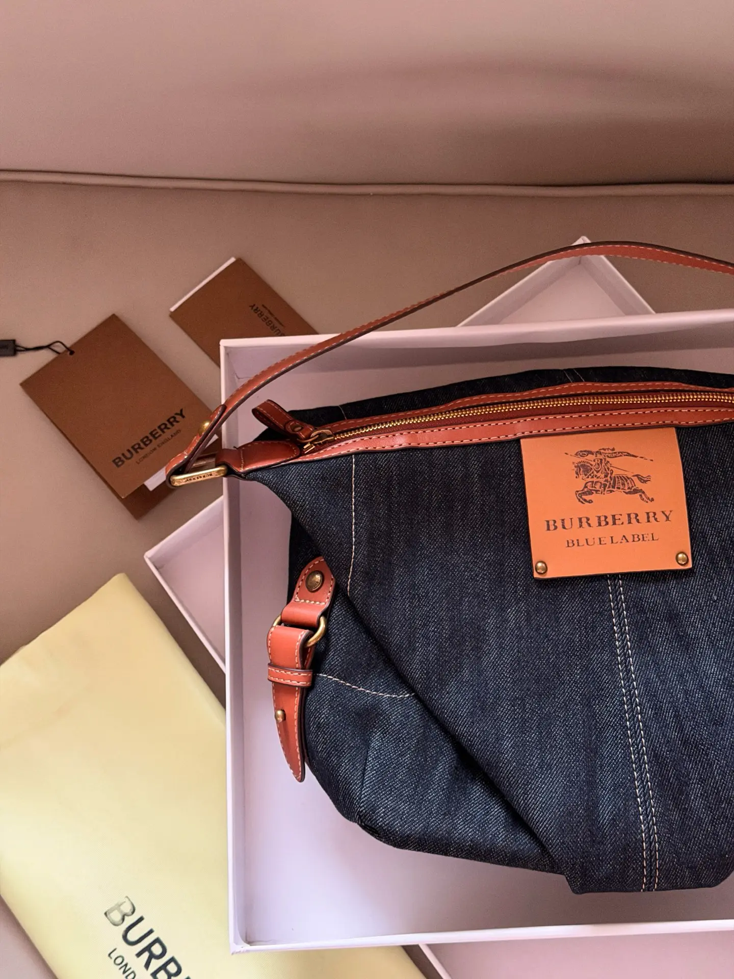 Denim Shoulder Bag with Leather Trim D27018509 — view 3