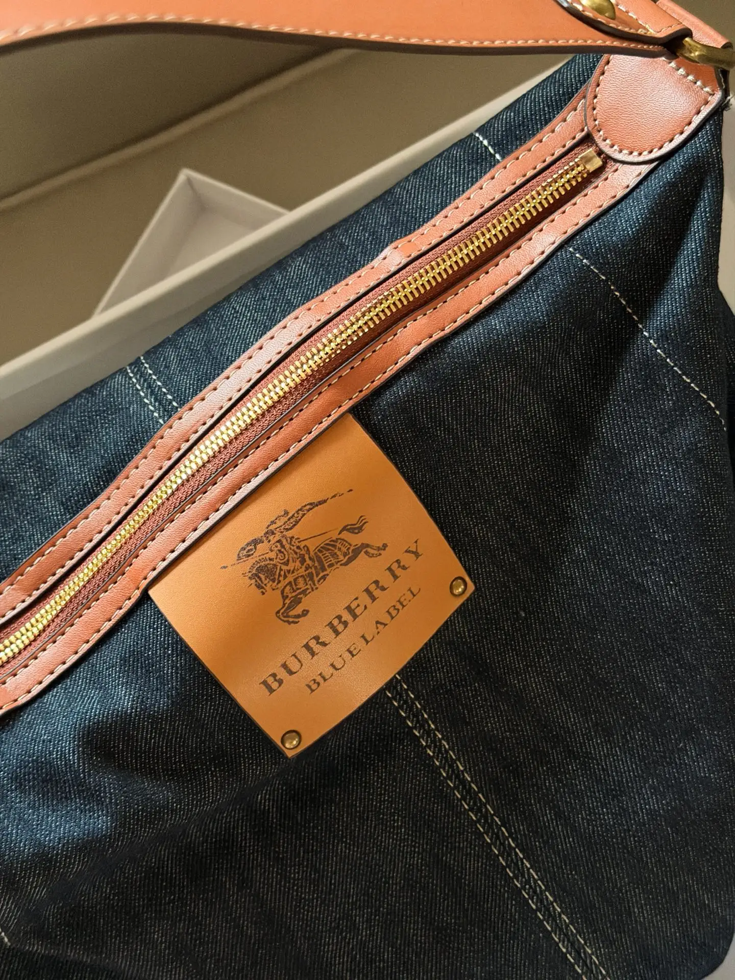 Denim Shoulder Bag with Leather Trim D27018509 — view 4