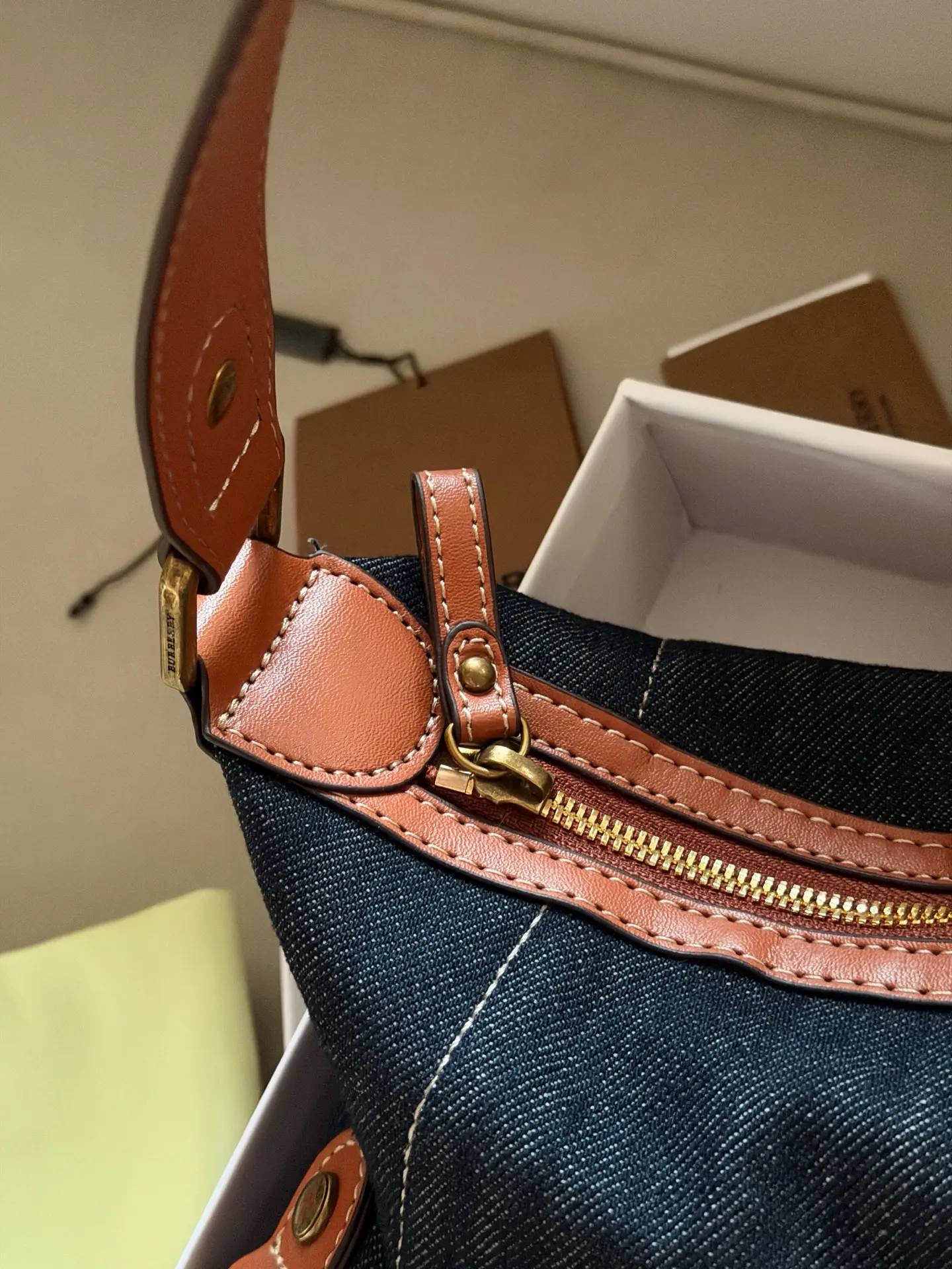 Denim Shoulder Bag with Leather Trim D27018509 — view 5