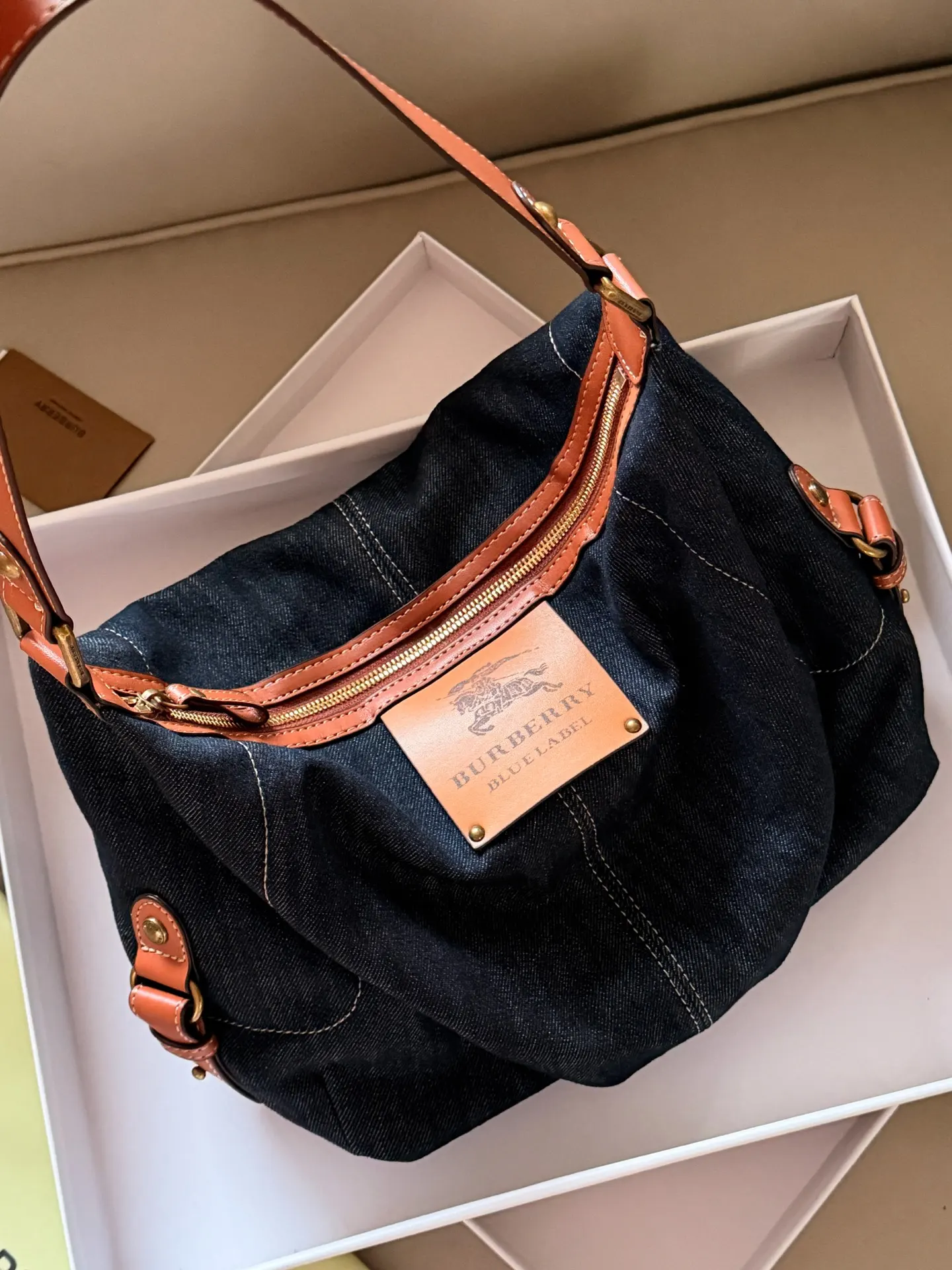 Denim Shoulder Bag with Leather Trim D27018509 — view 8