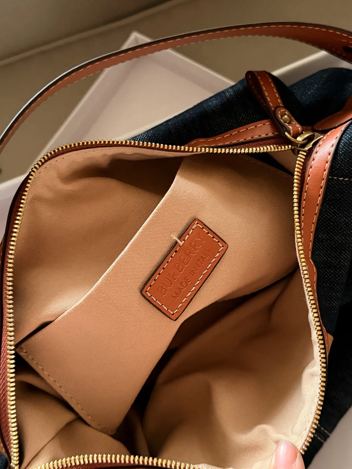 Denim Shoulder Bag with Leather Trim D27018509 — view 9