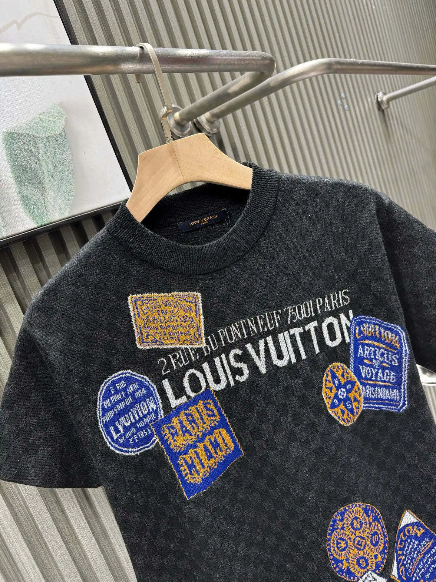 Damier Jacquard Patch Knit T-Shirt D27014124 — view 3