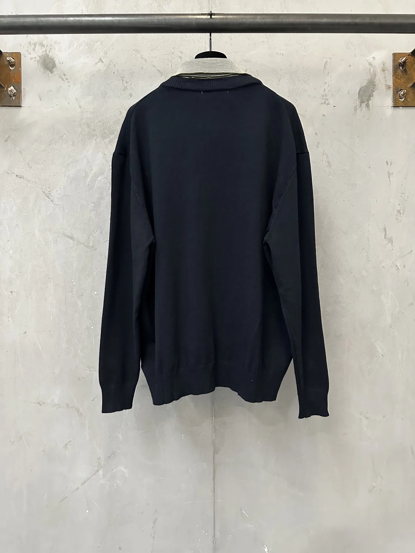 Layered-Look Striped Polo Collar Knit Sweater D28018943 — view 2